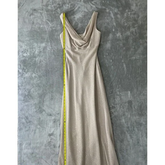 Vintage Betsy & Adam Evening Gown sz. 4 Formal Sheath Cowl Neck Tan Glitter USA - Picture 10 of 14